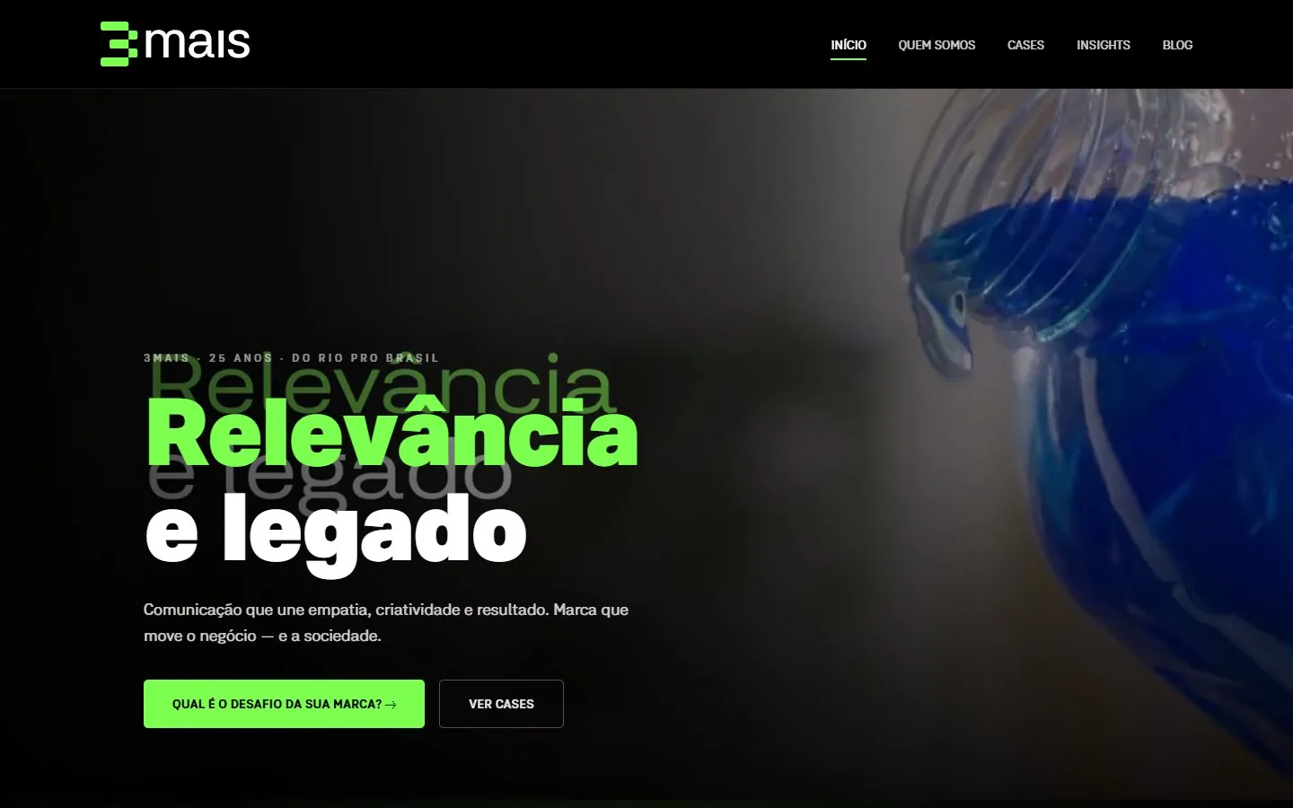 Print do site da 3mais, agência onde o Gui dirige estratégia e mídia